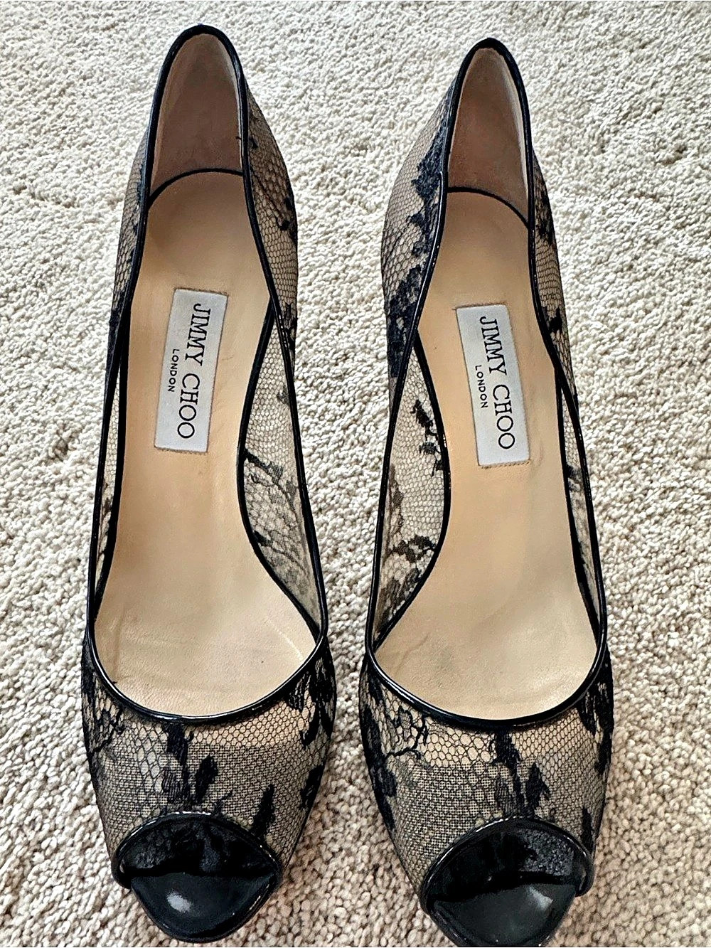 Jimmy Choo Floral Lace Pointed Toe Heels EU 39.5